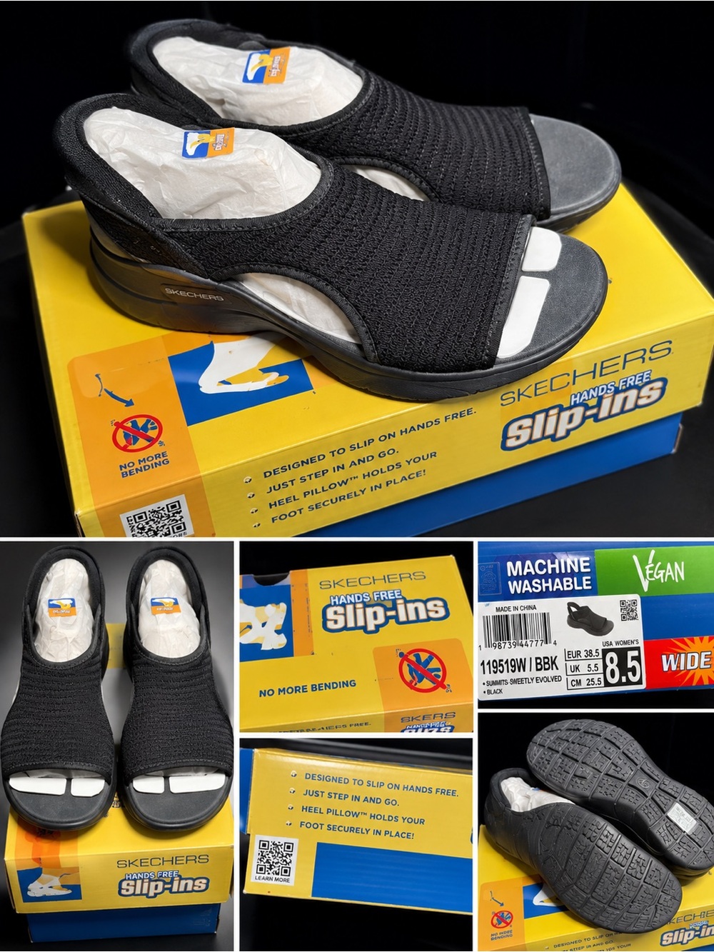 Skechers Women's Black Open-Toe Hands-Free Slip-Ins